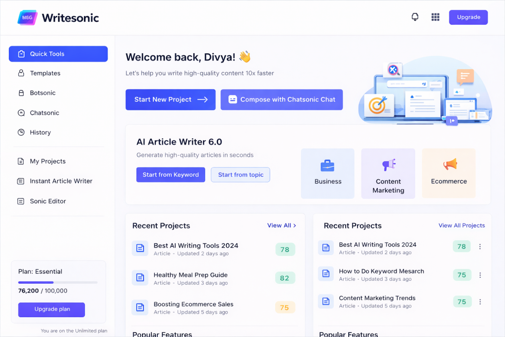 writesonic dashboard
